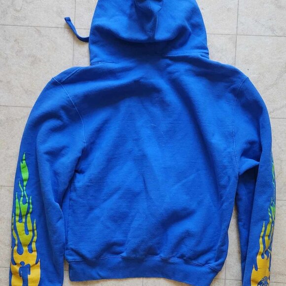 Billie Eilish x Cross Colours Hoodie with Flame Sleeves | Color: Blue | Size: XS - Picture 5 of 6